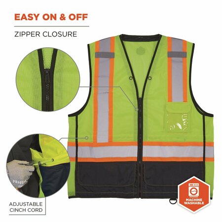 Ergodyne GloWear 8251HDZ Class 2 Two-Tone Hi-Vis Safety Vest, 4X-Large to 5X-Large, Lime 23039